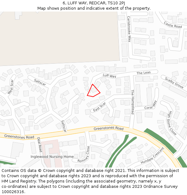 6, LUFF WAY, REDCAR, TS10 2PJ: Location map and indicative extent of plot