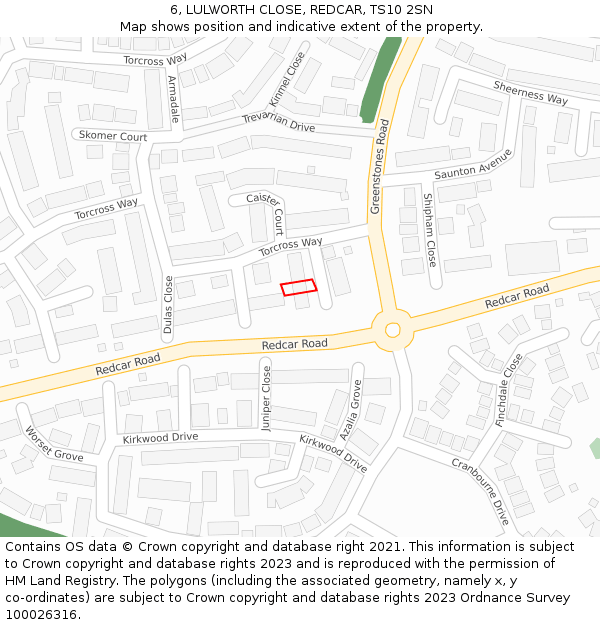 6, LULWORTH CLOSE, REDCAR, TS10 2SN: Location map and indicative extent of plot