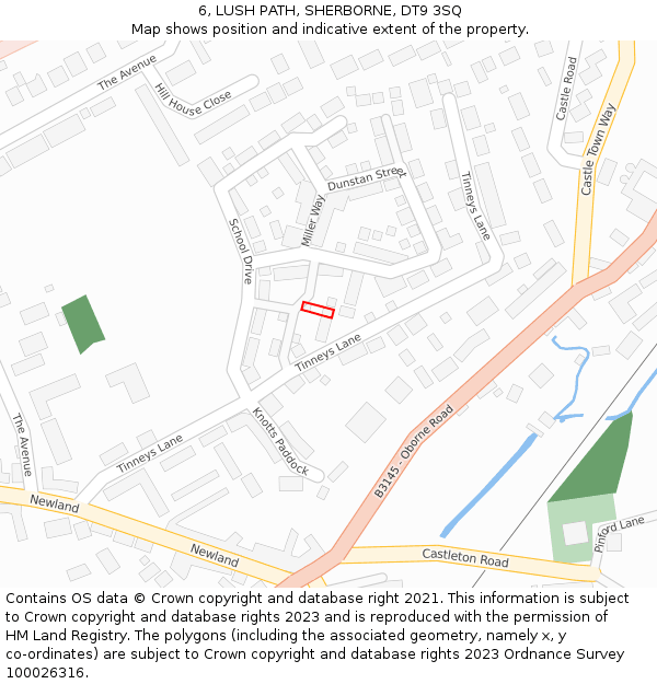 6, LUSH PATH, SHERBORNE, DT9 3SQ: Location map and indicative extent of plot