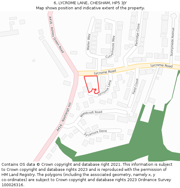 6, LYCROME LANE, CHESHAM, HP5 3JY: Location map and indicative extent of plot