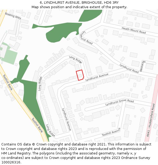 6, LYNDHURST AVENUE, BRIGHOUSE, HD6 3RY: Location map and indicative extent of plot