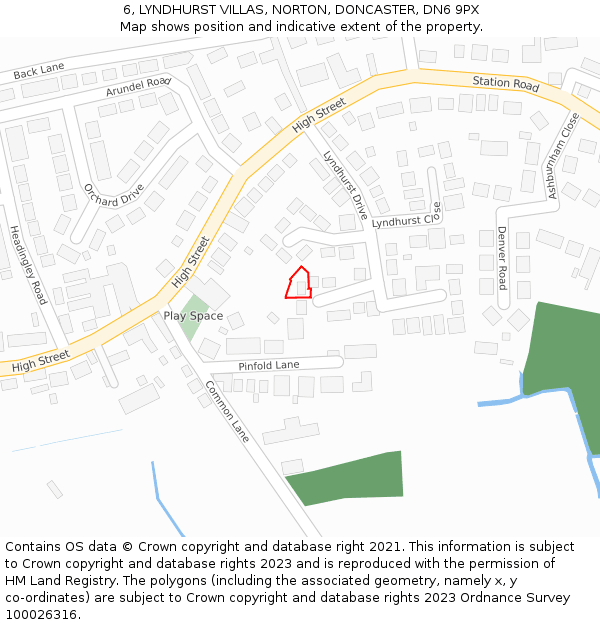 6, LYNDHURST VILLAS, NORTON, DONCASTER, DN6 9PX: Location map and indicative extent of plot