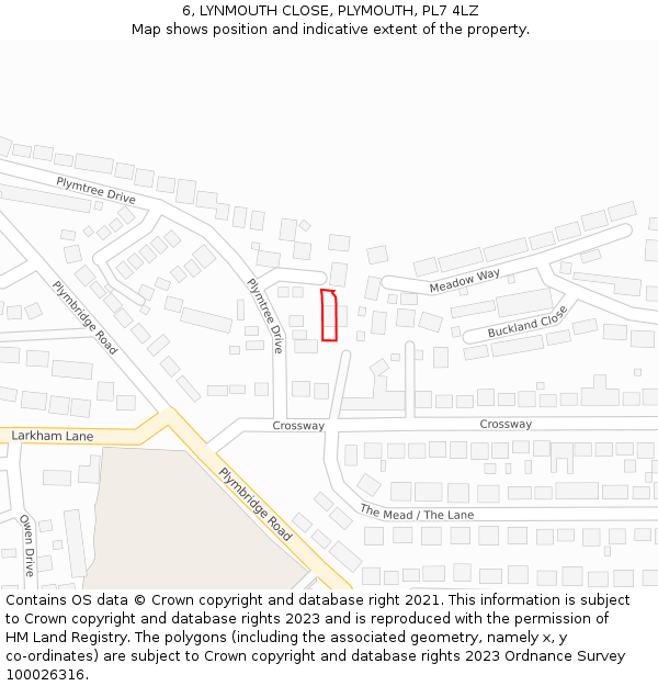 6, LYNMOUTH CLOSE, PLYMOUTH, PL7 4LZ: Location map and indicative extent of plot