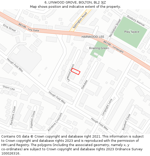 6, LYNWOOD GROVE, BOLTON, BL2 3JZ: Location map and indicative extent of plot