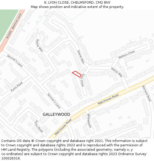 6, LYON CLOSE, CHELMSFORD, CM2 8NY: Location map and indicative extent of plot