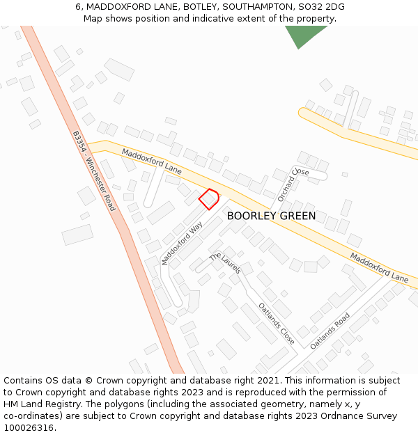 6, MADDOXFORD LANE, BOTLEY, SOUTHAMPTON, SO32 2DG: Location map and indicative extent of plot