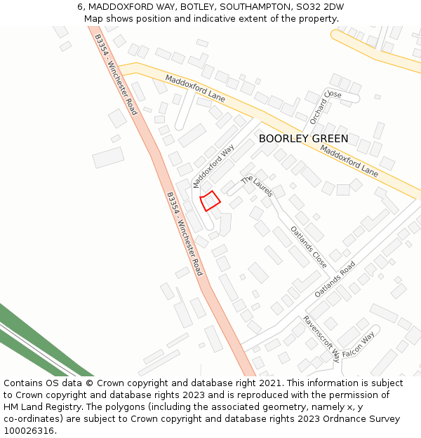 6, MADDOXFORD WAY, BOTLEY, SOUTHAMPTON, SO32 2DW: Location map and indicative extent of plot