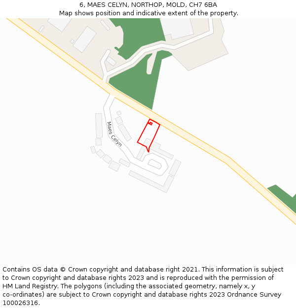 6, MAES CELYN, NORTHOP, MOLD, CH7 6BA: Location map and indicative extent of plot