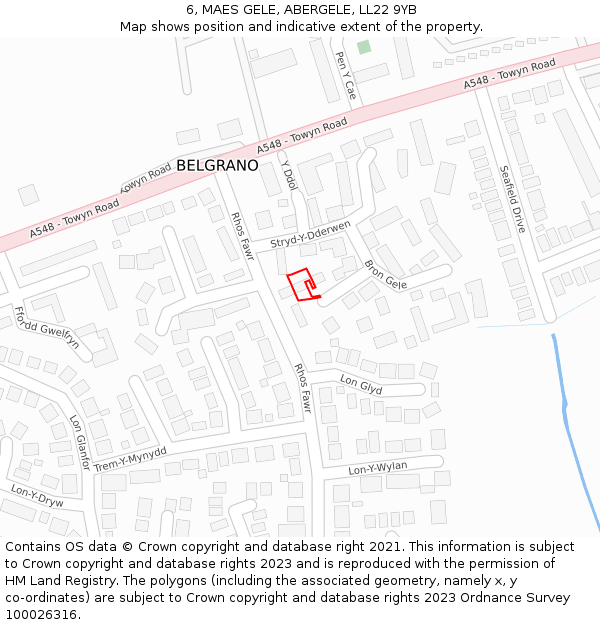 6, MAES GELE, ABERGELE, LL22 9YB: Location map and indicative extent of plot