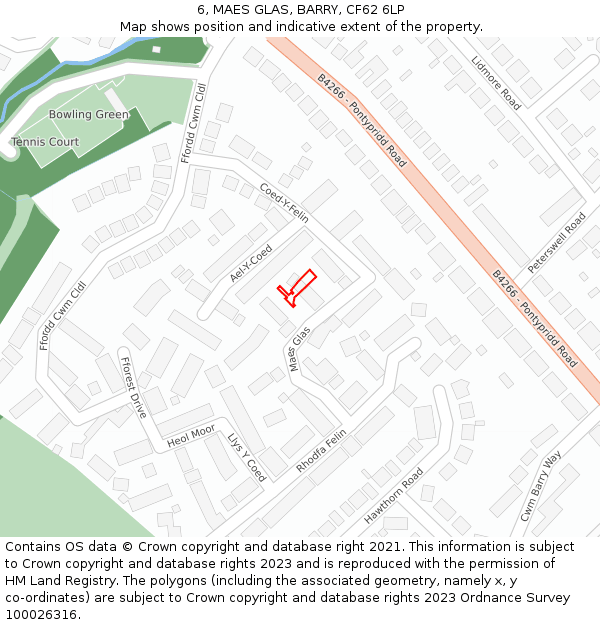 6, MAES GLAS, BARRY, CF62 6LP: Location map and indicative extent of plot