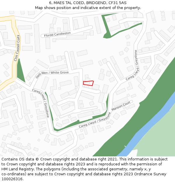 6, MAES TAL COED, BRIDGEND, CF31 5AS: Location map and indicative extent of plot