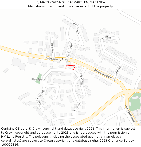 6, MAES Y WENNOL, CARMARTHEN, SA31 3EA: Location map and indicative extent of plot