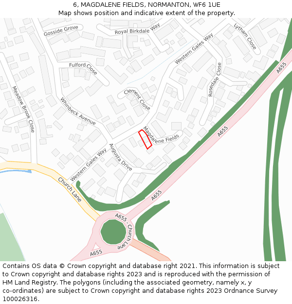 6, MAGDALENE FIELDS, NORMANTON, WF6 1UE: Location map and indicative extent of plot