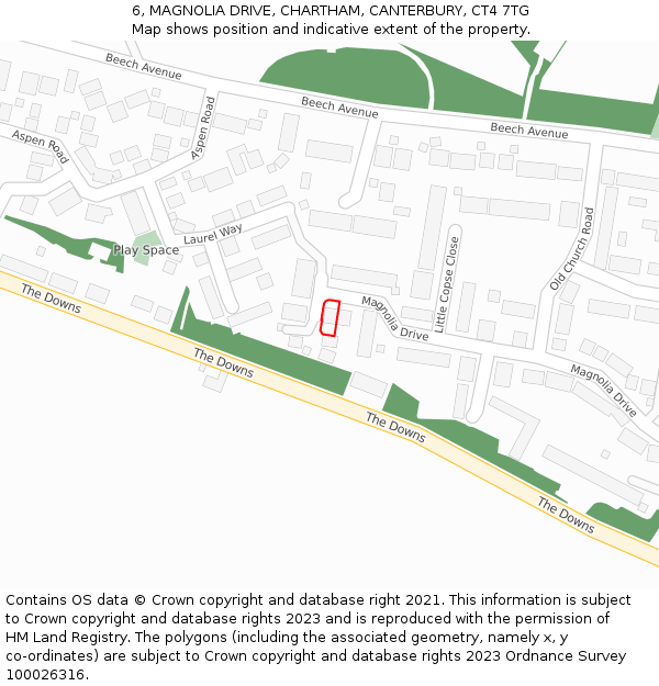 6, MAGNOLIA DRIVE, CHARTHAM, CANTERBURY, CT4 7TG: Location map and indicative extent of plot