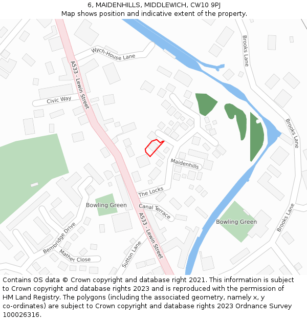 6, MAIDENHILLS, MIDDLEWICH, CW10 9PJ: Location map and indicative extent of plot