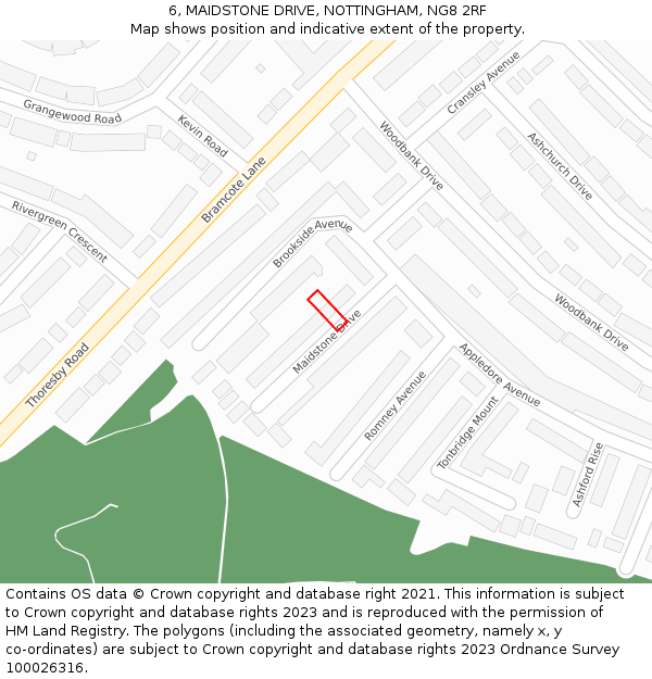 6, MAIDSTONE DRIVE, NOTTINGHAM, NG8 2RF: Location map and indicative extent of plot