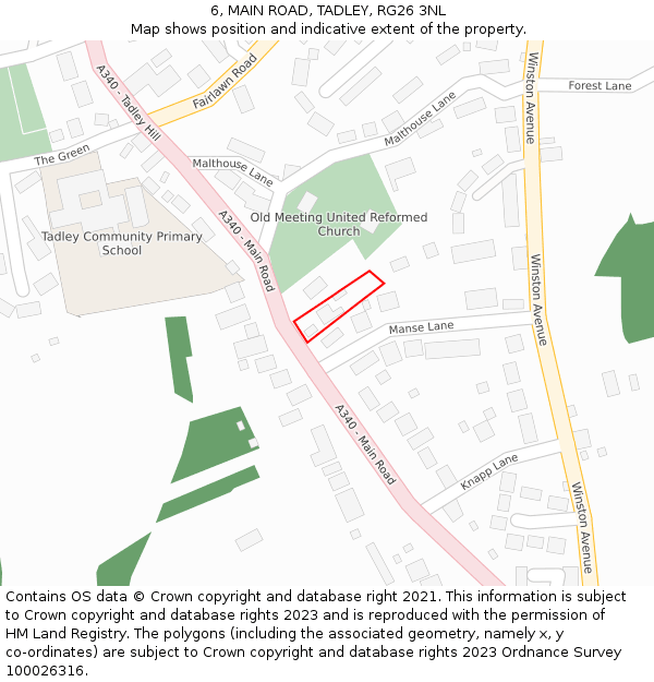 6, MAIN ROAD, TADLEY, RG26 3NL: Location map and indicative extent of plot