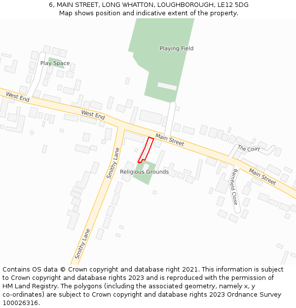 6, MAIN STREET, LONG WHATTON, LOUGHBOROUGH, LE12 5DG: Location map and indicative extent of plot