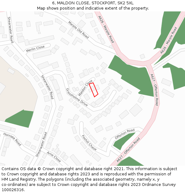 6, MALDON CLOSE, STOCKPORT, SK2 5XL: Location map and indicative extent of plot