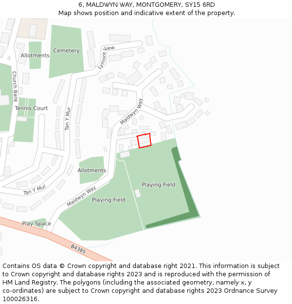 6, MALDWYN WAY, MONTGOMERY, SY15 6RD: Location map and indicative extent of plot