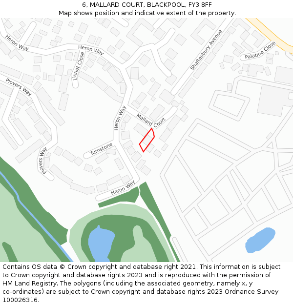 6, MALLARD COURT, BLACKPOOL, FY3 8FF: Location map and indicative extent of plot