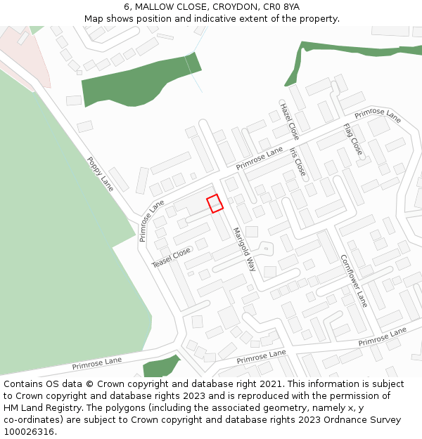 6, MALLOW CLOSE, CROYDON, CR0 8YA: Location map and indicative extent of plot