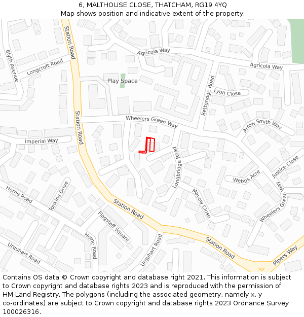 6, MALTHOUSE CLOSE, THATCHAM, RG19 4YQ: Location map and indicative extent of plot