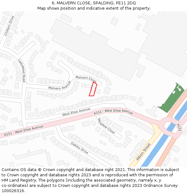 6, MALVERN CLOSE, SPALDING, PE11 2DQ: Location map and indicative extent of plot