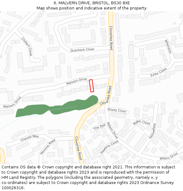 6, MALVERN DRIVE, BRISTOL, BS30 8XE: Location map and indicative extent of plot