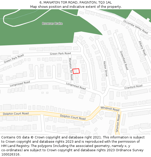 6, MANATON TOR ROAD, PAIGNTON, TQ3 1AL: Location map and indicative extent of plot