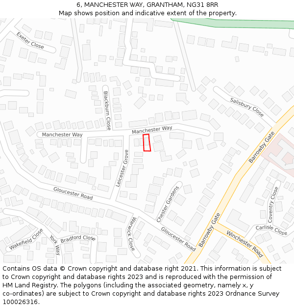 6, MANCHESTER WAY, GRANTHAM, NG31 8RR: Location map and indicative extent of plot