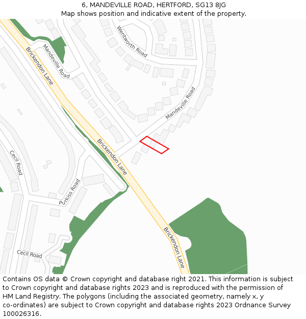 6, MANDEVILLE ROAD, HERTFORD, SG13 8JG: Location map and indicative extent of plot