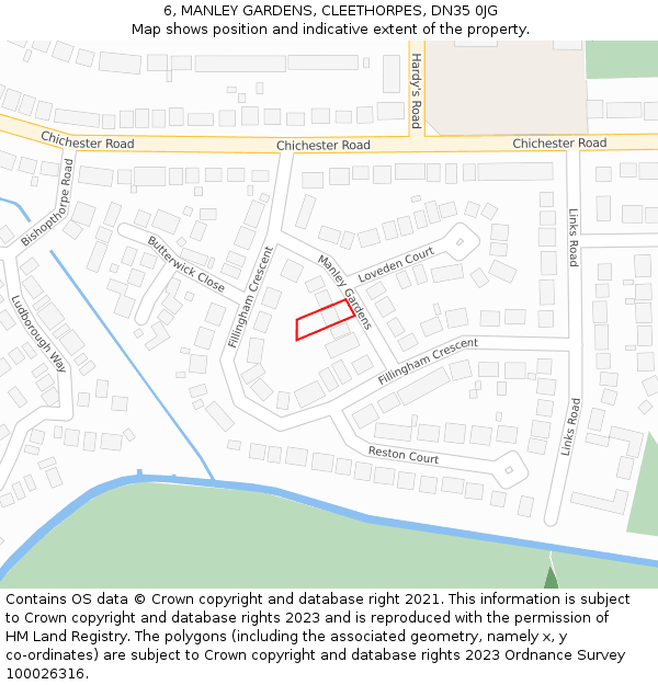 6, MANLEY GARDENS, CLEETHORPES, DN35 0JG: Location map and indicative extent of plot