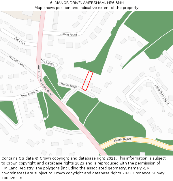 6, MANOR DRIVE, AMERSHAM, HP6 5NH: Location map and indicative extent of plot