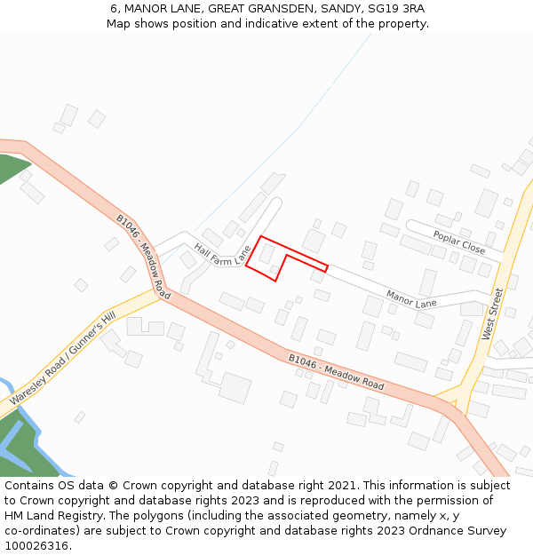 6, MANOR LANE, GREAT GRANSDEN, SANDY, SG19 3RA: Location map and indicative extent of plot