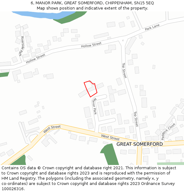 6, MANOR PARK, GREAT SOMERFORD, CHIPPENHAM, SN15 5EQ: Location map and indicative extent of plot