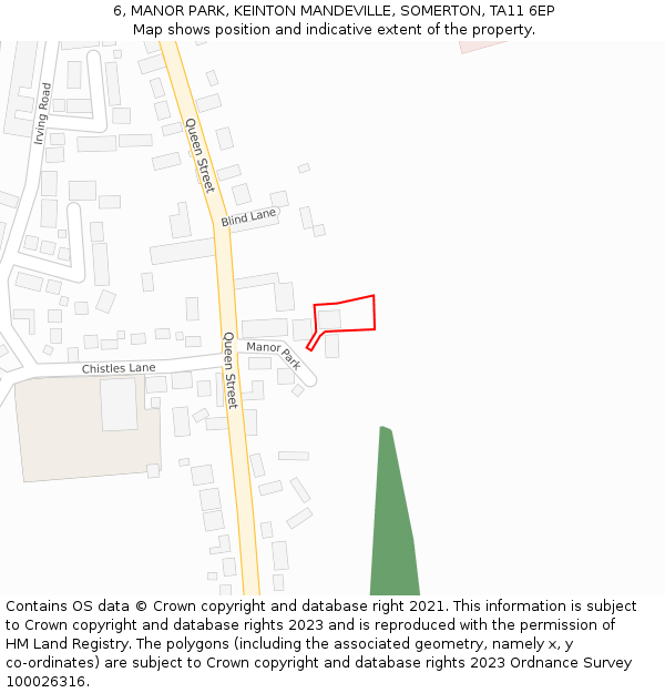 6, MANOR PARK, KEINTON MANDEVILLE, SOMERTON, TA11 6EP: Location map and indicative extent of plot