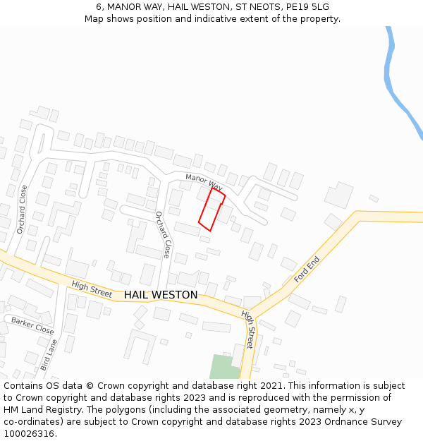 6, MANOR WAY, HAIL WESTON, ST NEOTS, PE19 5LG: Location map and indicative extent of plot