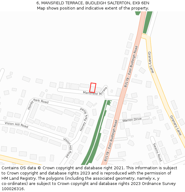 6, MANSFIELD TERRACE, BUDLEIGH SALTERTON, EX9 6EN: Location map and indicative extent of plot