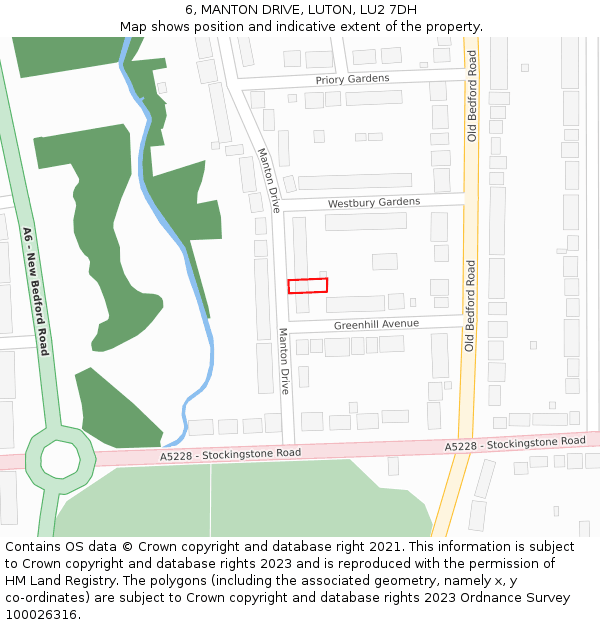 6, MANTON DRIVE, LUTON, LU2 7DH: Location map and indicative extent of plot