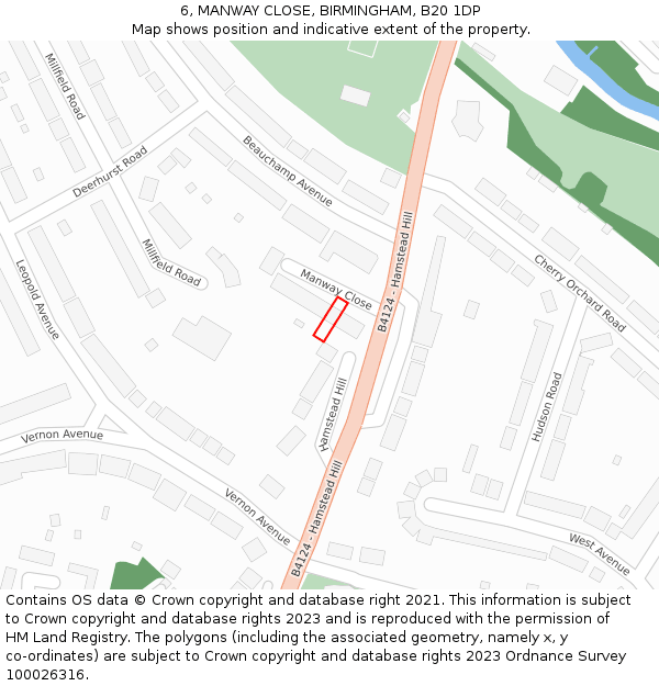 6, MANWAY CLOSE, BIRMINGHAM, B20 1DP: Location map and indicative extent of plot