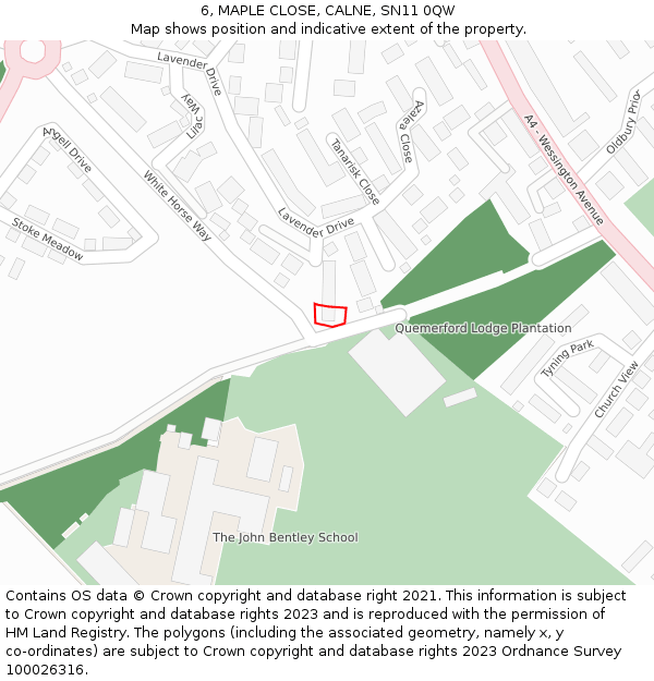 6, MAPLE CLOSE, CALNE, SN11 0QW: Location map and indicative extent of plot