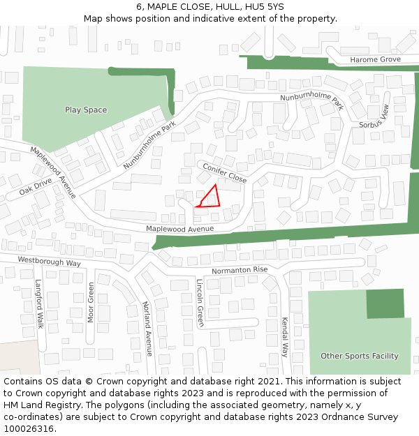 6, MAPLE CLOSE, HULL, HU5 5YS: Location map and indicative extent of plot