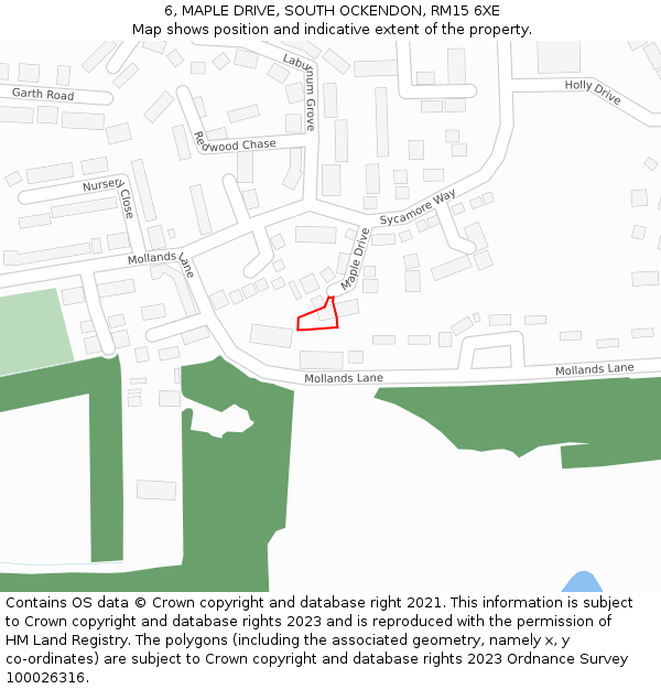 6, MAPLE DRIVE, SOUTH OCKENDON, RM15 6XE: Location map and indicative extent of plot