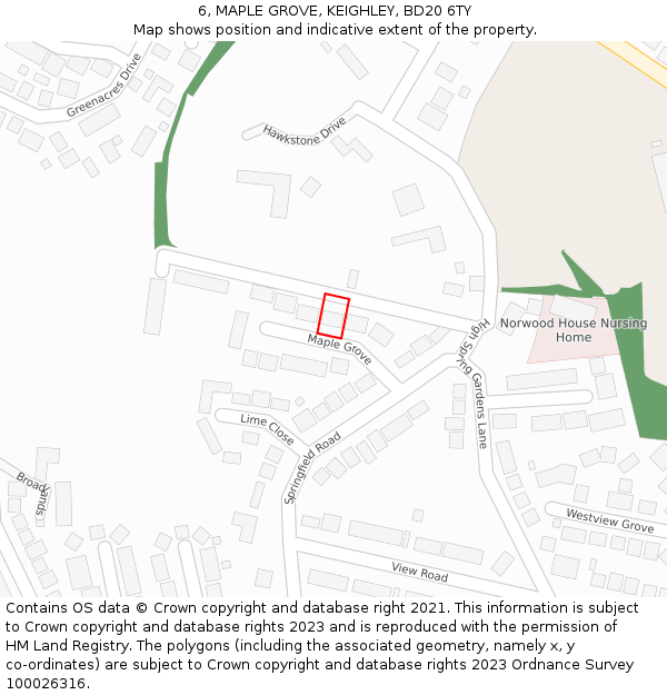 6, MAPLE GROVE, KEIGHLEY, BD20 6TY: Location map and indicative extent of plot