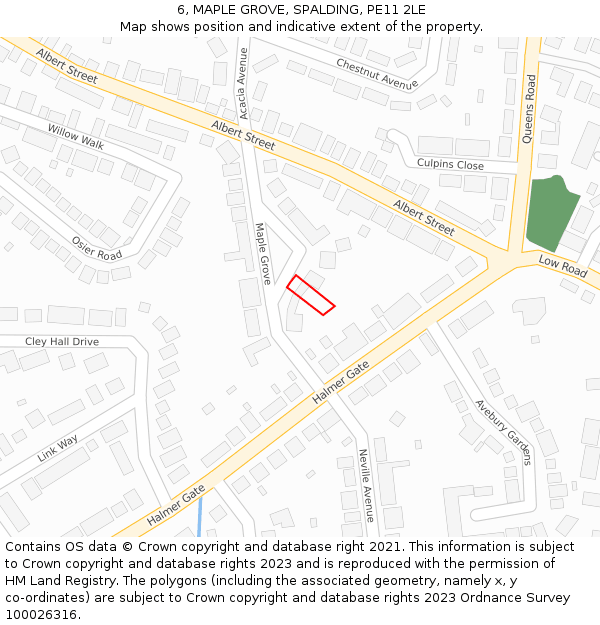 6, MAPLE GROVE, SPALDING, PE11 2LE: Location map and indicative extent of plot