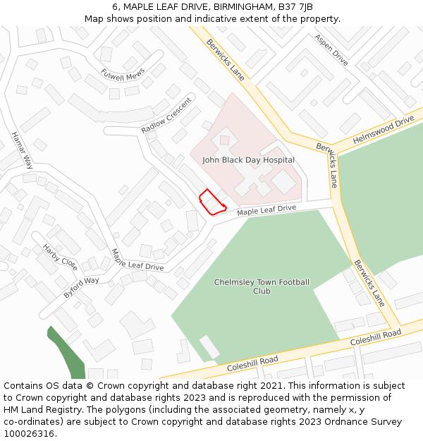 6, MAPLE LEAF DRIVE, BIRMINGHAM, B37 7JB: Location map and indicative extent of plot