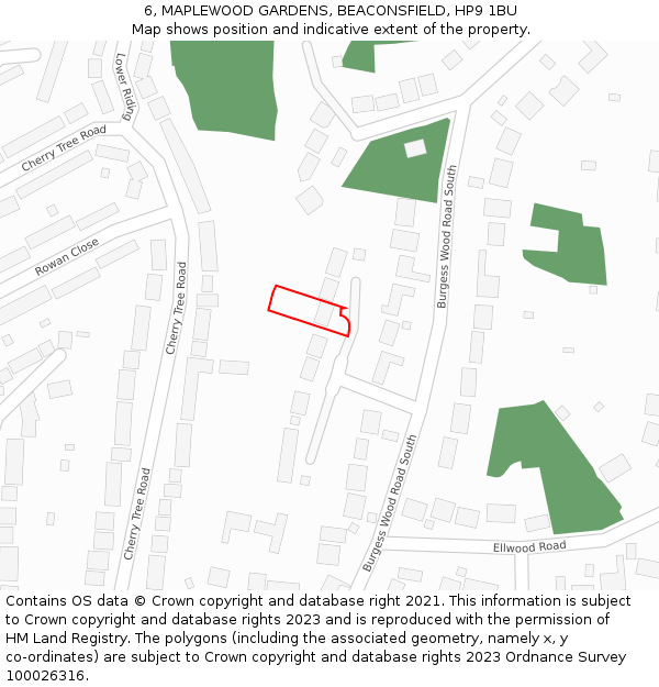 6, MAPLEWOOD GARDENS, BEACONSFIELD, HP9 1BU: Location map and indicative extent of plot