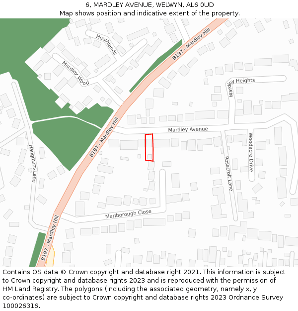 6, MARDLEY AVENUE, WELWYN, AL6 0UD: Location map and indicative extent of plot