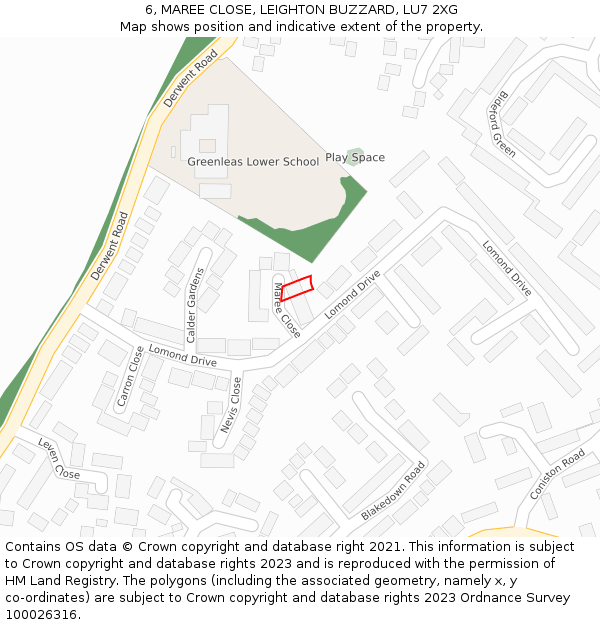 6, MAREE CLOSE, LEIGHTON BUZZARD, LU7 2XG: Location map and indicative extent of plot